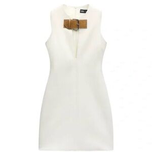 Zara White Mini Dress with Brown Buckle